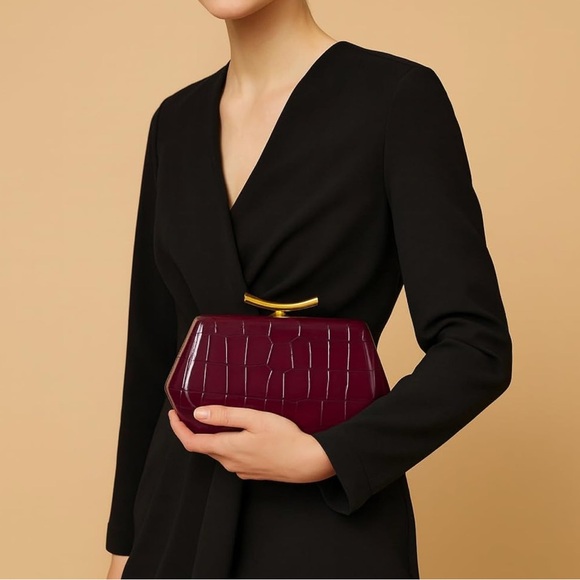Sophisticated Maroon Clutch with Gold Accent - Picture 2 of 5